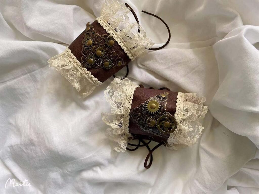 Steampunk Lolita Brown Leather & Lace Elf Gloves