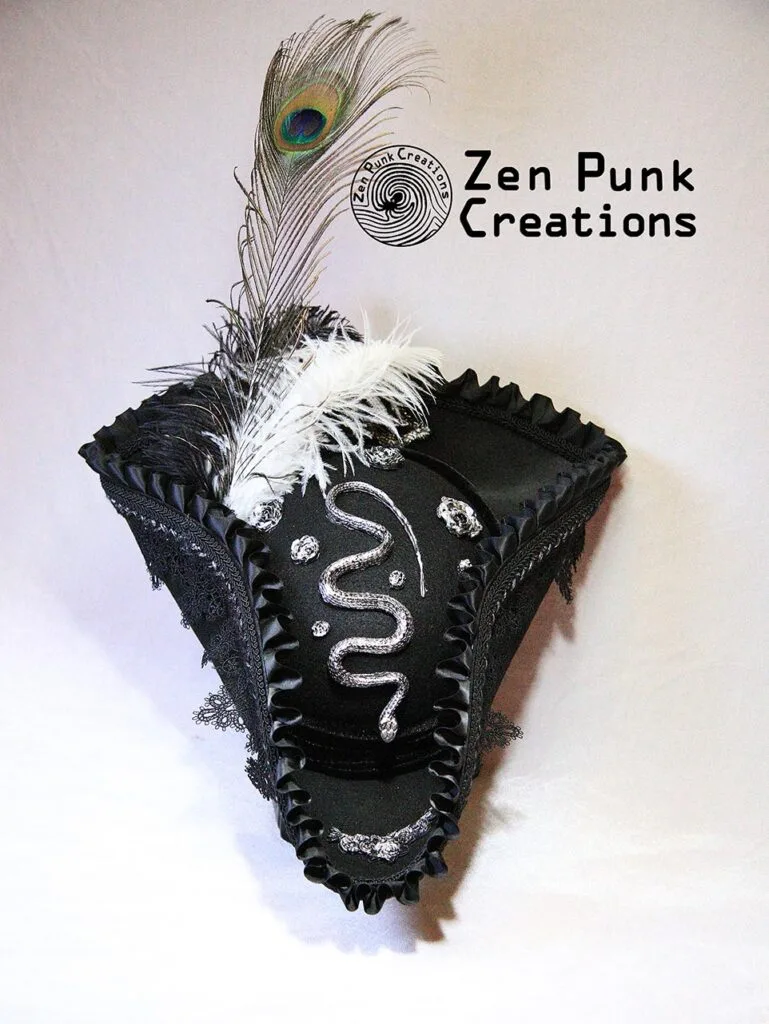 Pirates of the Caribbean Triangle hat (Black Silver Snake Style)