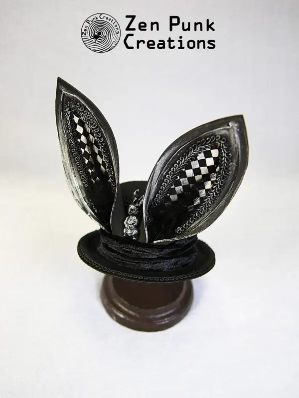 Steampunk Small Hat (Rabbit Ears Black and White Plaid)