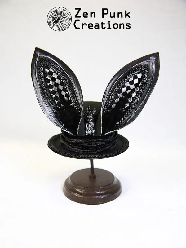 Steampunk Small Hat (Rabbit Ears Black and White Plaid)