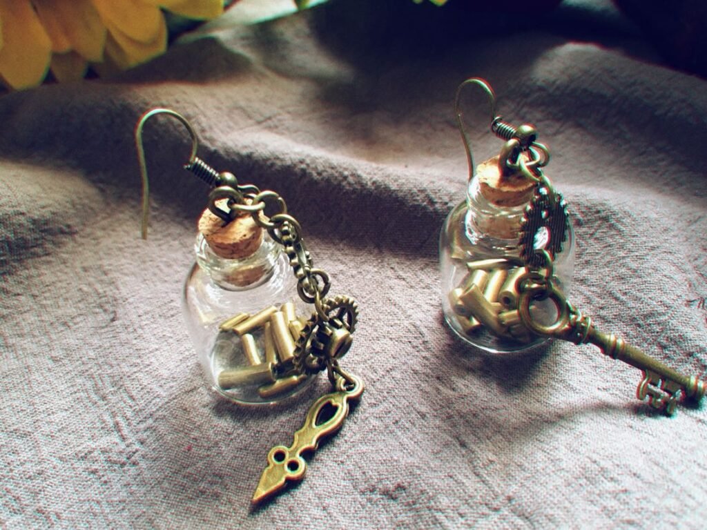 Glass Bottle Steampunk Earrings